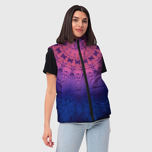 Женский жилет Розово-синий круглый орнамент калейдоскоп / 3D-Светло-серый – фото 3