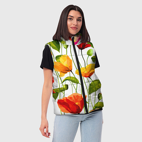 Женский жилет Волнообразный узор из цветков мака Лето / 3D-Черный – фото 3