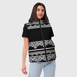 Женский жилет Белое кружево на черном фоне lace, цвет: 3D-красный — фото 2