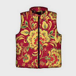 Женский жилет Хохломская Роспись Цветы На красном Фоне, цвет: 3D-черный