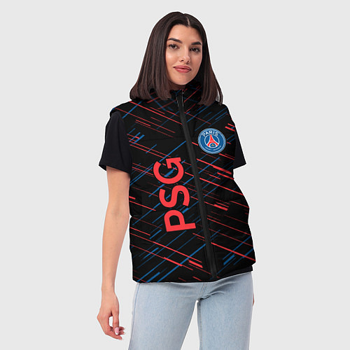 Женский жилет Psg красные синие чёрточки / 3D-Светло-серый – фото 3