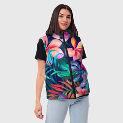Женский жилет Яркие тропические цветы Лето, цвет: 3D-черный — фото 2