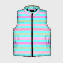 Женский жилет Pink turquoise stripes horizontal Полосатый узор, цвет: 3D-черный