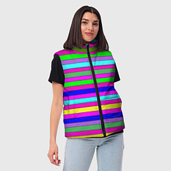 Женский жилет Multicolored neon bright stripes, цвет: 3D-красный — фото 2