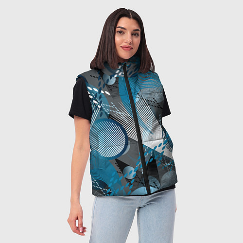 Женский жилет Абстрактный серо-синий принт / 3D-Светло-серый – фото 3