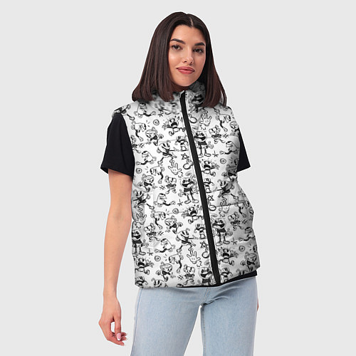 Женский жилет Паттерн Cuphead the delicious last course / 3D-Черный – фото 3