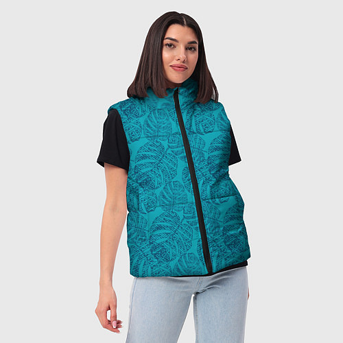 Женский жилет Синие листья монстеры на голубом / 3D-Черный – фото 3