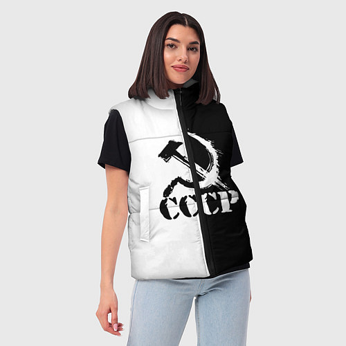 Женский жилет СОВЕТСКИЙ СОЮЗ - СЕРП И МОЛОТ - Черно-белое / 3D-Светло-серый – фото 3