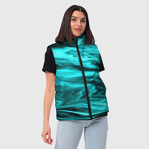 Женский жилет Неоновый бирюзовый мраморный узор / 3D-Черный – фото 3