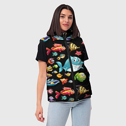 Женский жилет Прикольная акула и другие жители океана, цвет: 3D-черный — фото 2