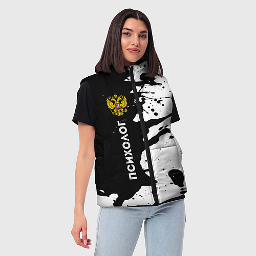 Женский жилет Психолог из России и Герб РФ / 3D-Черный – фото 3