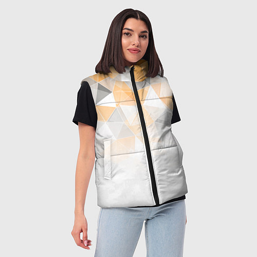 Женский жилет Однотонный белый и желто-серый геометрический / 3D-Светло-серый – фото 3