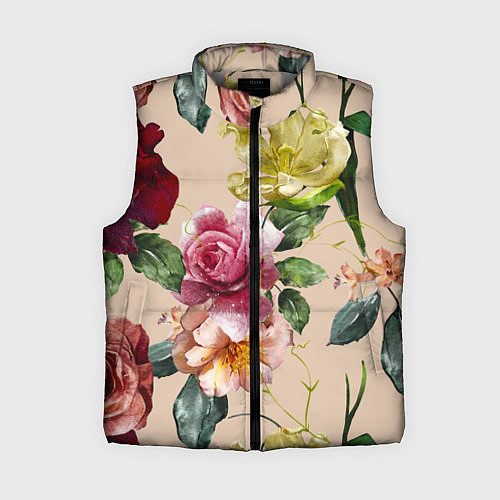 Женский жилет Цветы Нарисованные Красные Розы и Лилии / 3D-Светло-серый – фото 1