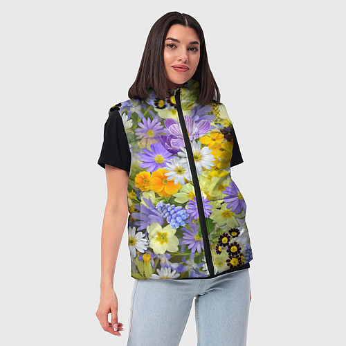Женский жилет Цветочная летняя поляна / 3D-Черный – фото 3