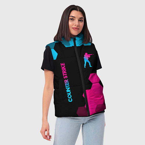 Женский жилет Counter Strike - neon gradient: символ и надпись в / 3D-Черный – фото 3