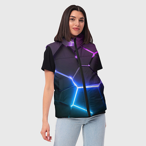 Женский жилет Фиолетовый градиент - неоновые геометрические плит / 3D-Красный – фото 3