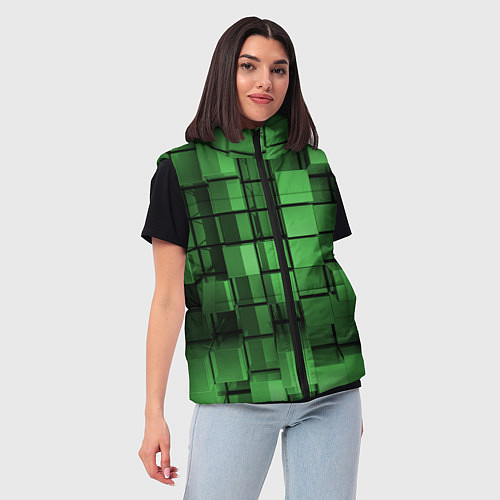 Женский жилет Киберпанк броня - Зелёный металлические кубы / 3D-Светло-серый – фото 3