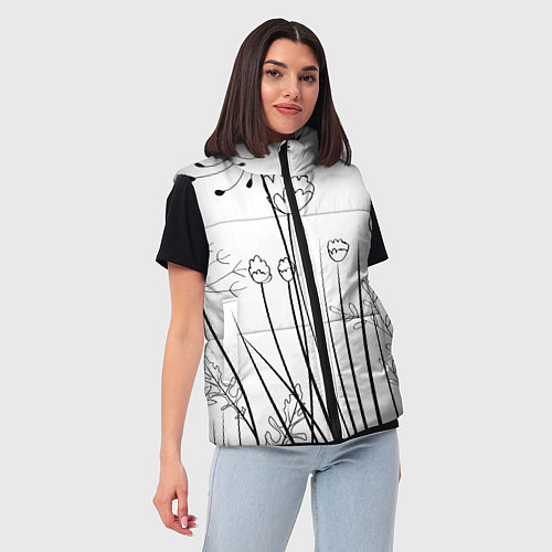 Женский жилет Цветочный черно-белый орнамент / 3D-Черный – фото 3