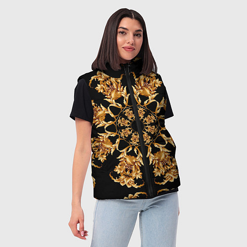 Женский жилет Золотая гжель солнечный цветок / 3D-Светло-серый – фото 3