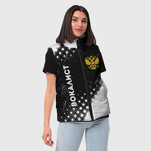 Женский жилет Вокалист из России и герб РФ: надпись, символ / 3D-Черный – фото 3