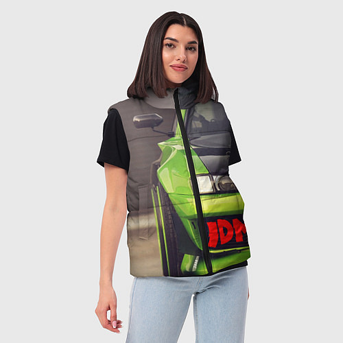 Женский жилет JDM машина зеленая тюнингованная / 3D-Черный – фото 3