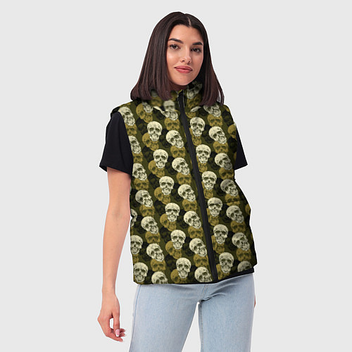Женский жилет Милитари улыбающиеся черепа / 3D-Черный – фото 3