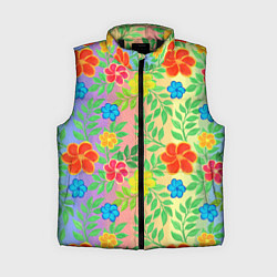 Женский жилет Яркий цветочный узор на радужном фоне, цвет: 3D-черный