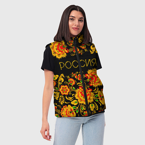 Женский жилет РОССИЯ роспись хохлома / 3D-Черный – фото 3