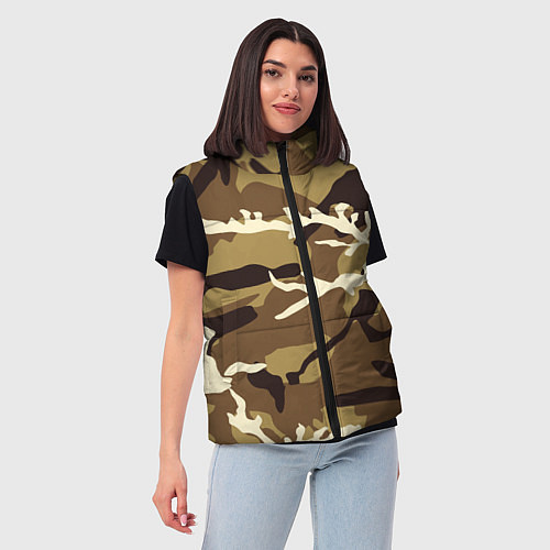 Женский жилет Камуфляж Woodland осень крупный / 3D-Черный – фото 3