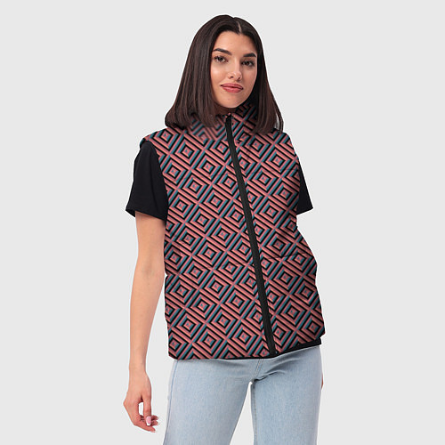 Женский жилет Абстракция коричнево-синие квадраты / 3D-Черный – фото 3