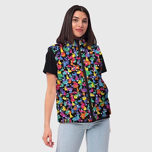 Женский жилет Разноцветные кролики / 3D-Светло-серый – фото 3