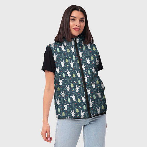 Женский жилет Новогодний паттерн, год кролика / 3D-Черный – фото 3