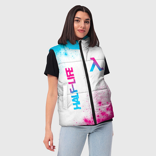 Женский жилет Half-Life neon gradient style: надпись, символ / 3D-Черный – фото 3