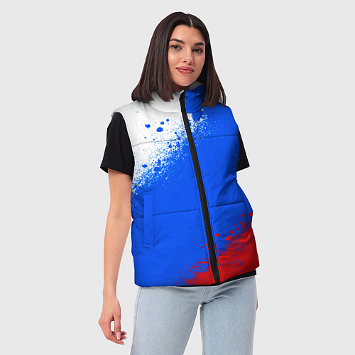 Женский жилет Флаг России - триколор / 3D-Черный – фото 3