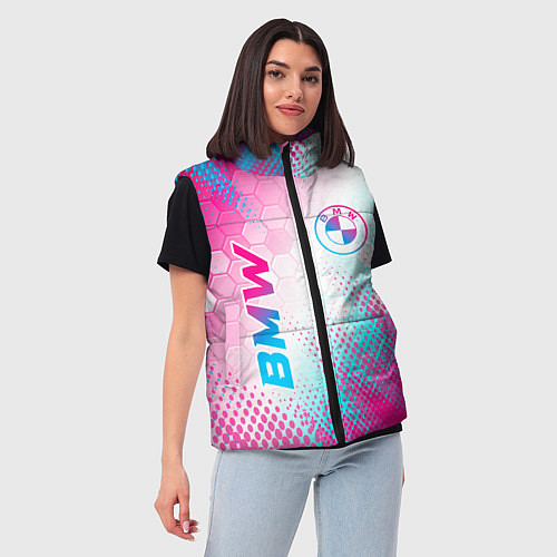 Женский жилет BMW neon gradient style: надпись, символ / 3D-Черный – фото 3