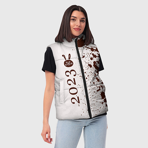 Женский жилет Кролик 2023 рисованный: по-вертикали на светлом / 3D-Черный – фото 3