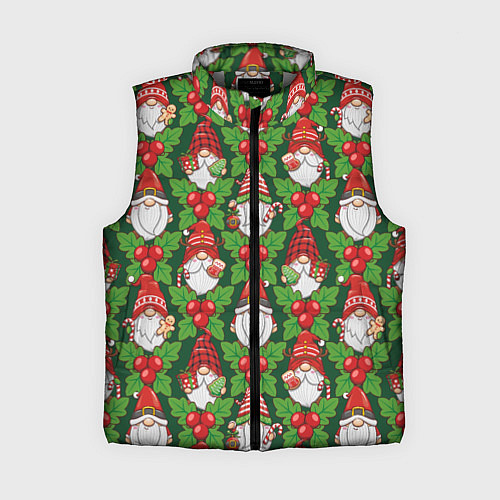 Женский жилет Новогодние гномы - паттерн / 3D-Светло-серый – фото 1