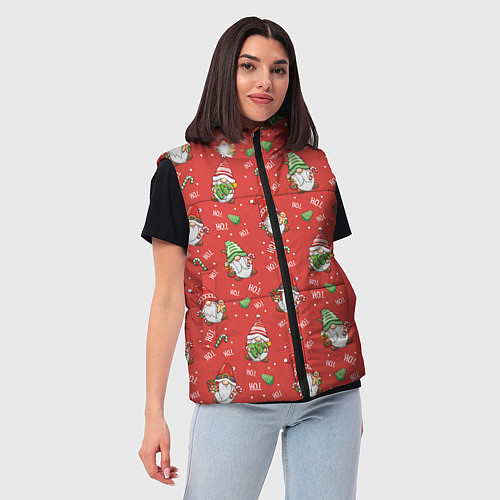 Женский жилет Новогодние гномы-паттерн / 3D-Светло-серый – фото 3