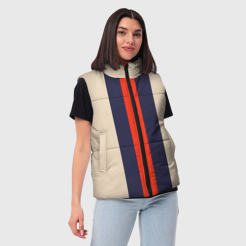Женский жилет Полосы триколор синий красный / 3D-Черный – фото 3