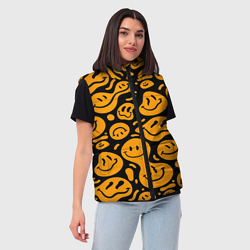 Женский жилет Растекающийся оранжевый смайл / 3D-Светло-серый – фото 3