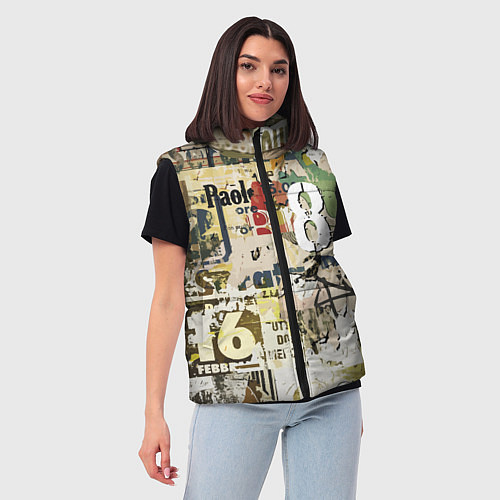 Женский жилет Восьмёрка на фоне рваных афиш / 3D-Красный – фото 3