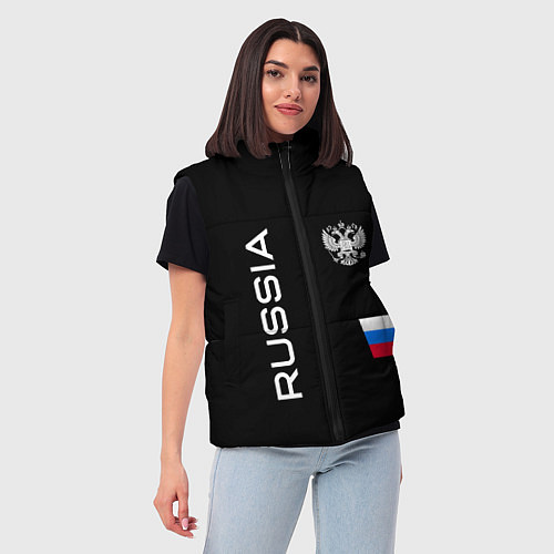 Женский жилет Россия и три линии на черном фоне / 3D-Черный – фото 3