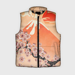Женский жилет Ветка цветущей сакуры и вулкан, цвет: 3D-черный