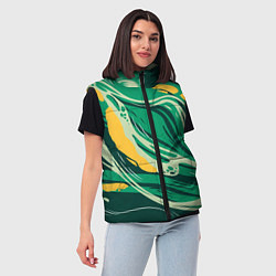 Женский жилет Абстрактные полосы в зелёных тонах, цвет: 3D-черный — фото 2