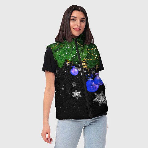 Женский жилет Новогодние шарики / 3D-Черный – фото 3