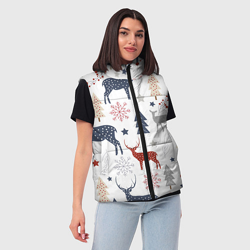Женский жилет Олени в новогоднем лесу / 3D-Красный – фото 3