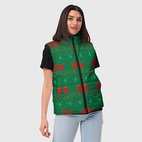 Женский жилет Новогодний узор с ёлочками / 3D-Красный – фото 3