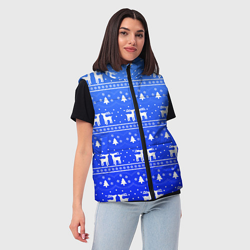 Женский жилет Синий орнамент с оленями / 3D-Красный – фото 3