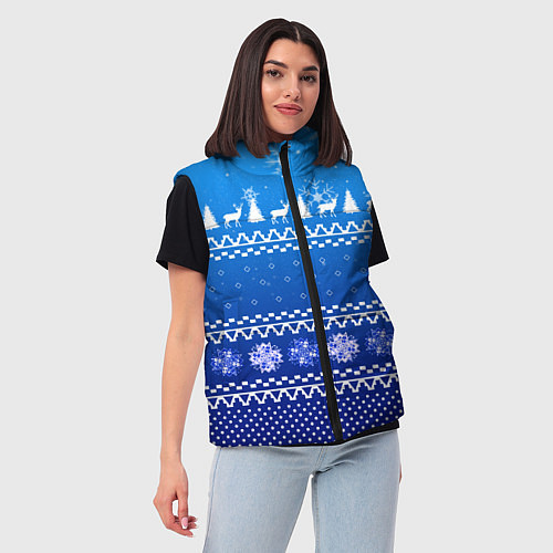 Женский жилет Новогодний узор на синем фоне / 3D-Светло-серый – фото 3