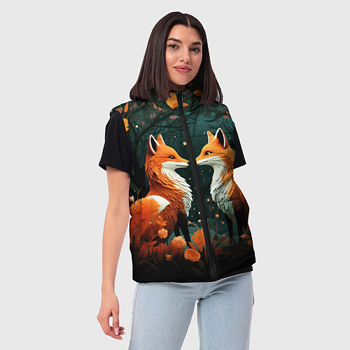 Женский жилет Две лисоньки в стиле Folk Art / 3D-Черный – фото 3